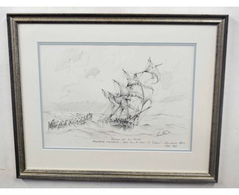 Kenneth Grant (British20C), A sketch titled 'Rescue of all hands' Sheringham fisherman saving the crew of a Norwegian brig. P