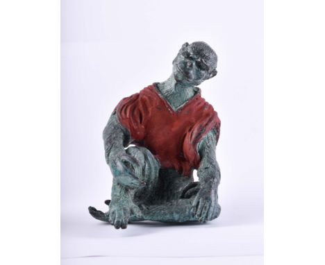 Anonymer Künstler des 19./20. Jhd. "Affe als Bettler"Skulptur - Bronze teils farbig gefasst, H: 16,5 cm
