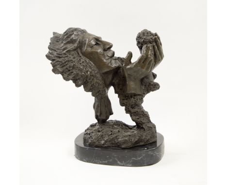 FACIAL BRONZE SCULPTURE OF AN INDIAN BRAVE, signed 'Mark Hopkin', marble base, 24cm H.