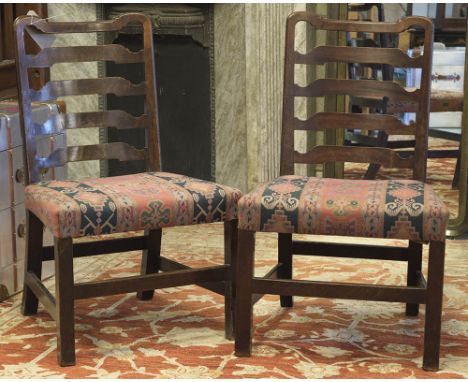 LADDER BACK SIDE CHAIRS, a pair, George III mahogany circa 1770 with stuff over seats, each 57cm x 50cm x 97cm H. (2)