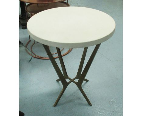 LAMP TABLE, of small proportions stone top, 50cm diam x 60cm H. (with faults) (To be sold on behalf of Biodynamic Association