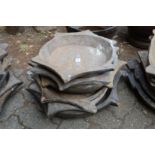 Six old Indian wooden food bowls.