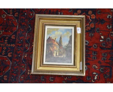 A Dutch street scene with figures, oil on panel.
