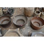 Three large Indian turned wood bowls.