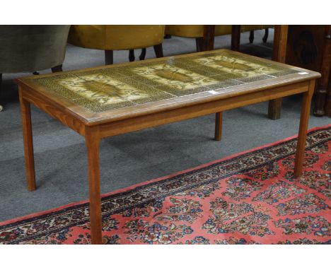 A tile top coffee table.