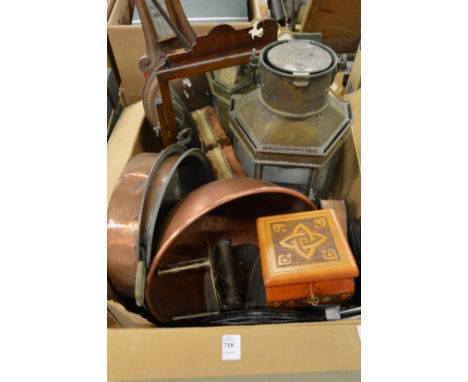 Metal ware and other collectables to include a brass lantern, oak barometer etc.