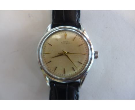 A gents manual wind Girard Perregaux wristwatch, 37mm wide including button with a faux crocodile strap - in working order an