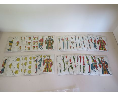 Forty-six 19th century Spanish pattern playing cards with two complete suits and 2 incomplete suits, good condition, each car