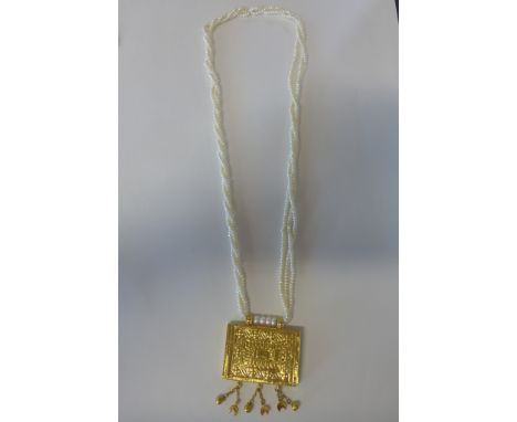 A high carat gold and pearl Eastern necklace, total weight approx 63.8 grams 