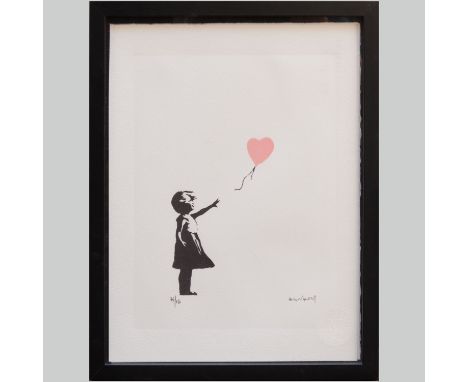 Banksy-graphic, girl with balloon,art print on paper, signed in the plate and numbered, edition paper stamp and certificate o