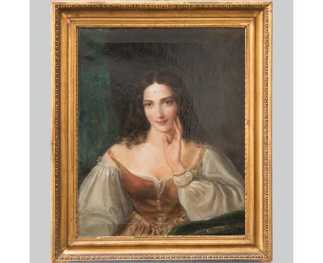 Romantic Artist first half 19th Century, Girl portrait , oil on canvas, framed . 68X57 cm 