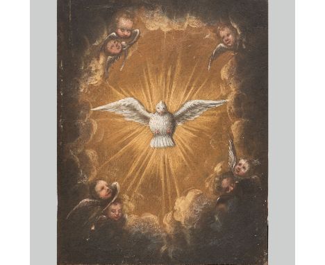 Austrian artist 18th Century. The holy Ghost. Oil on wooden panel. 26.5 x 21 cm.
