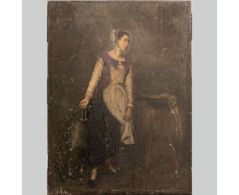 French Artist Mid of 19th Century, Female maid, oil on wooden panel, 36 x 27 cm