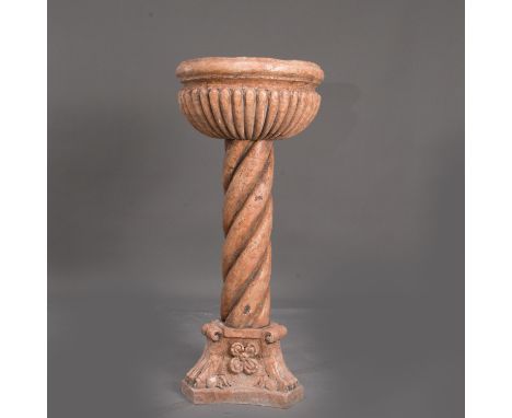 Verona Baptism stand, round basin with fluted decorations on  turned column on tripod base with Lion claws and flowers deeply