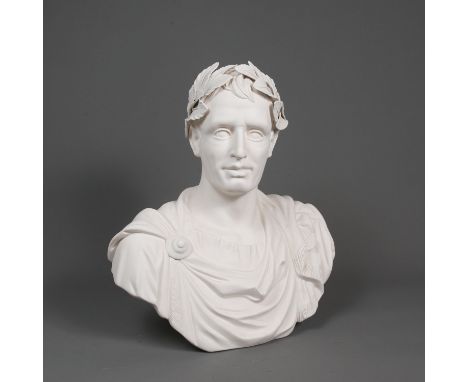 Plaster bust of Roman Emperor with laurel leaves. 19th century. 53 cm height.