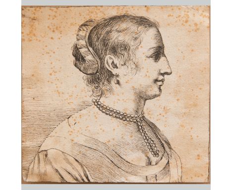 Giovanni Francesco Barbieri (1591 – 1666)- Attributed. Portrait of a lady looking to the side. Black ink on paper. 30.5 x 14.