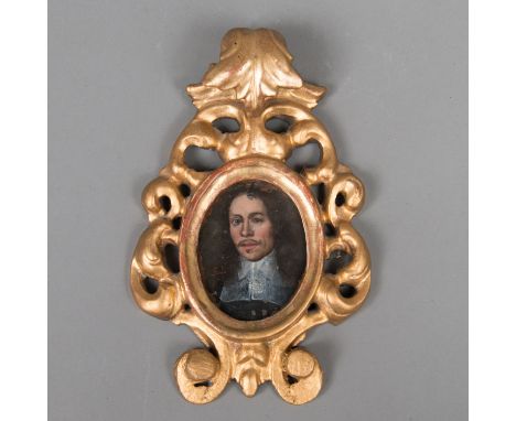 Gonzales Coques (1614 – 1684) – Attributed. Portrait of a man. Oil on copper. Monogrammed. Oval in later carved and gilded fr