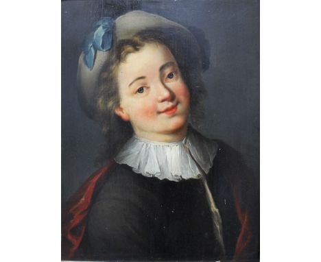 Alexis Grimou (1678 – 1733) – Attributed. Portrait of a young boy. Oil on wooden panel. On the reverse ol paper labels. Frame