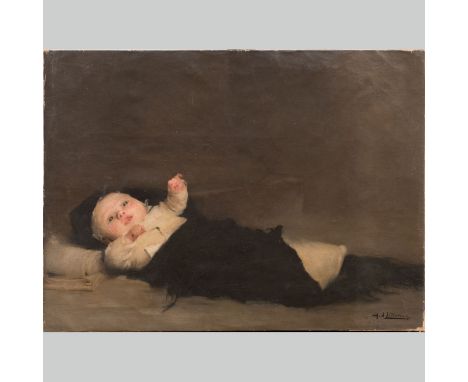 Henry d’Estienne (1872-1949), portrait of a baby, oil on canvas, signed bottom right, 54 x 73 cm
