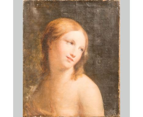Eugene Deveria (1805-1865)-attributed., Portrait of a girl , oil on canvas. 46X38 cm