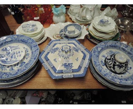 A selection of blue and white wears including Spode and Doulton etc