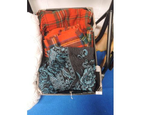 Two vintage tartan wool rugs and another more modern throw good condition.
