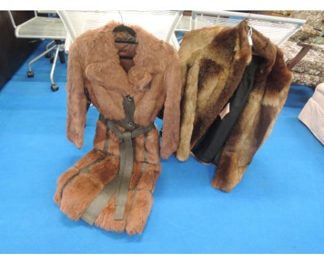Two vintage coney fur coats one having leather detailing. Small to medium sizes.