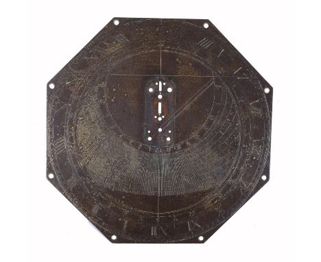 A rare Charles I brass double-horizontal sundial plateElias Allen, London, circa 1630-40The 13 inch octagonal plate with inne