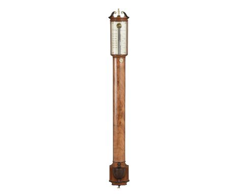 Y A fine Regency mahogany bowfronted cistern tube mercury stick barometer Dollond, London, early 19th century With swan-neck 