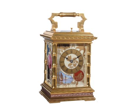 
	
		A fine French gilt brass carriage clock with Aesthetic style porcelain panels and push-button repeat
		Unsigned, Paris, 