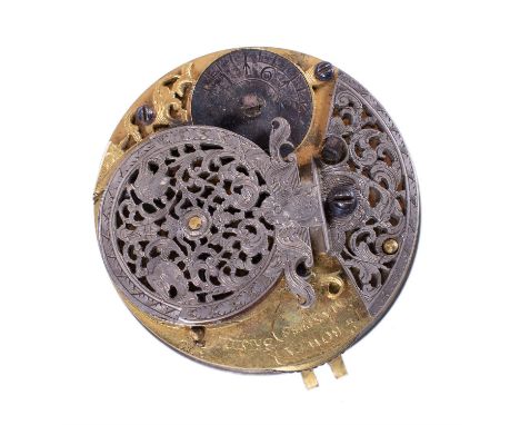 A fine George I verge pocket watch movement and dial John Bowen and John Masters, Bristol circa 1720 The full plate gilt move