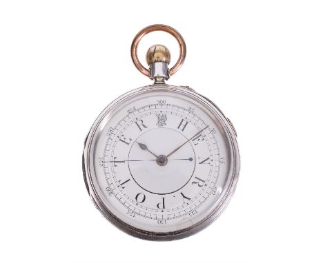 A Victorian silver cased keyless lever centre seconds pocket chronograph with unusually signed dialHenry Potter, Red Hill, 18