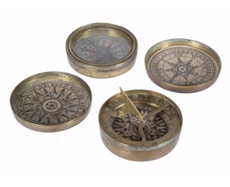 A George III brass portable compass sundial and a pocket compassThe sundial signed for C. Stedman, London, circa 1800The cyli