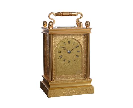 A fine French engraved gilt brass carriage clock in the English tasteUnsigned, probably Paris, third quarter of the 19th cent