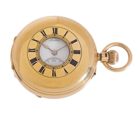 
	
		A Victorian 18ct gold keyless lever half-hunter pocket watch
		J.W. Benson, London, 1916
		The frosted gilt three-quarte