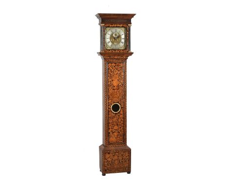 A William III walnut and floral marquetry eight-day longcase clockJohn Clowes, London, circa 1700The five finned pillar outsi