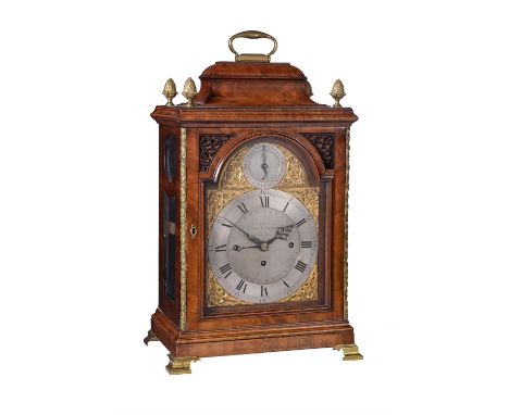 A George III brass mounted mahogany quarter-chiming table clock with concentric calendarThe dial signed for James Tregent, Lo