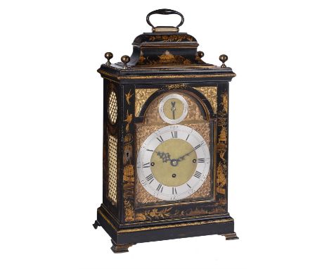 A gilt brass mounted black japanned quarter-chiming table clockUnsigned, circa 1770 and laterThe four pillar triple fusee mov