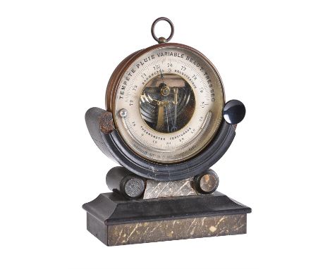 A French aneroid Holosteric barometer with thermometerRetailed by Ducatillon, Paris, circa 1860The 4.75 inch circular silvere