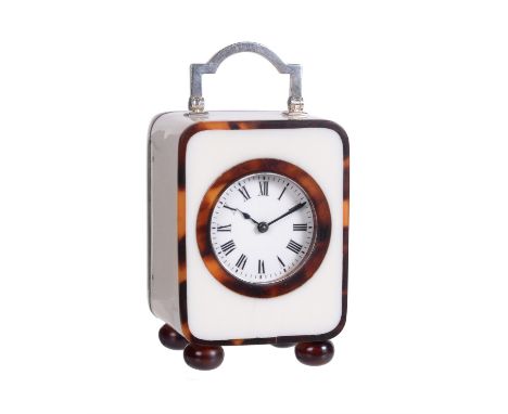 Y An Edwardian small silver mounted ivory and tortoiseshell carriage timepieceThe movement by Duverdry and Blonquel, Saint-Ni