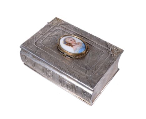 A silver cased singing bird box in the form of a bookProbably by Karl Griesbaum, Triberg, 20th centuryThe box in the form of 