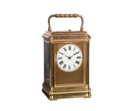 A French gilt brass gorge cased grande sonnerie striking carriage clock with push-button repeatUnsigned, Paris, late 19th cen