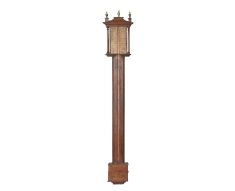 A George III mahogany mercury stick barometerUnsigned, Late 18th centuryWith brass finials to the pagoda superstructure over 