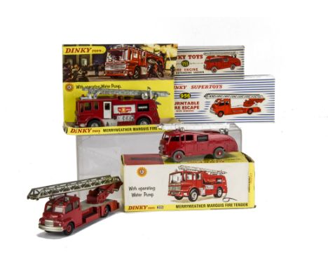 A Dinky Toys 285 Merryweather Marquis Fire Tender, 955 Fire Engine With Extending Ladder, 956 Turntable Fire Escape, in origi