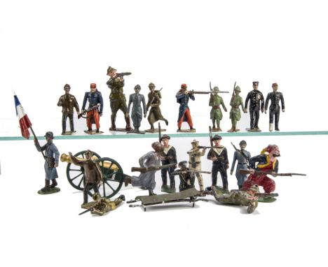 French made lead figures of the French Army by various makers including Mignot Louis Roussy XR etc,  Belgian infantry, WW1 Fr