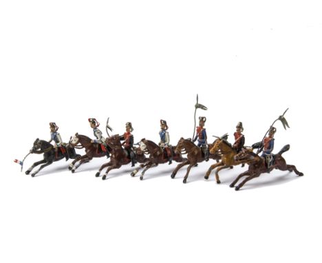 Heyde size 2 Prussian Cavalry including 5 with moveable arms, F-G, some minor wear and repairs, (7), 3 horse legs repaired, 1