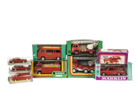 German Diecast Fire Service Vehicles, Marklin RAK Series 1807 VW Variant 1600, Gama Mini 9575, 9123, 9487, 912, Schuco 1:66 A