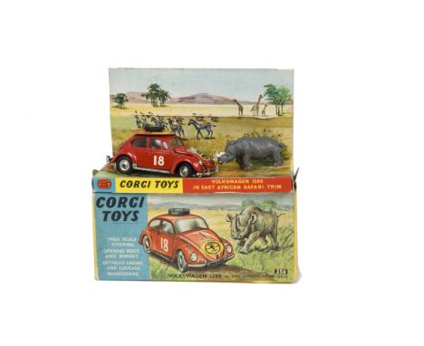 A Corgi Toys 256 Volkswagen 1200 East Africa Safari Trim, orange body, RN18, spun hubs, Rhinoceros figure, in original box wi