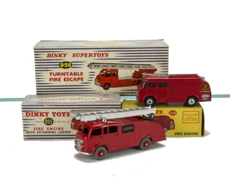 A Dinky Toys 955 Fire Engine With Extending Ladder, 956 Turntable Fire Escape, 259 Fire Engine, in original boxes, VG-E, boxe