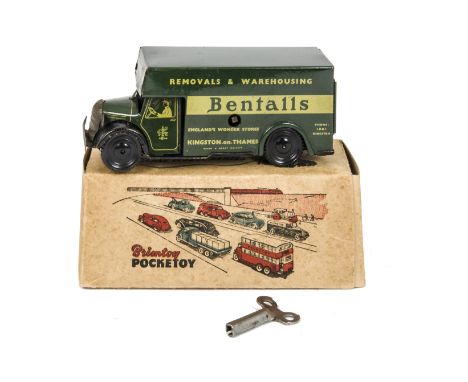 ANNOUNCE CHANGE OF ESTIMATEA Brimtoy Pocketoy No.508 Bentalls Removal Van, scarce example with dark green body, clockwork mot